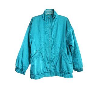 80s California Legend Women's Gold Jacket Lining Neon Blue Green L Full Zip